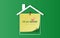 Stay home stay on green background.stay safe zone with home icon against virus.Paper Yellow stick note concept of quarantine and