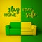 STAY HOME STAY SAFE concept. Abstract contrasting two-tone interior with sofa.