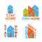 Stay at home, sweet home. Vector cut set logos, illustrations and icons. Hand drawn motivation symbols