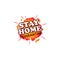 Stay home text. Warning banner template backgrounds. Boom.   Comic book explosion, vector