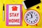 Stay home-the text is written on a Notepad. Backed up by personal example. Work from home, Internet activity on your computer and