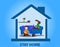 Stay at home theme for protect you and your family from covid 19 virus. Victor illustration of people are working from home and