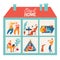 Stay at home vector quarantine poster illustration with family spend time together