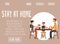 Stay at home website banner family eating together flat vector illustration.