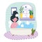 Stay at home, young woman relaxing in bathtub room with plants in pots