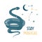 Stay magical. Cute hand drawn snake, stars and constellations