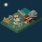 Stay at night on campground isometric vector