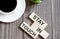 STAY IN TOUCH text on a wooden cubes on a wooden background