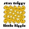 Stay trippy little hippie. Funny melted distorted outline face with smile. Psychedelic groovy retro vintage graphic