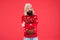 Stay warm in style. Bearded man feel cold red background. Hipster shiver of cold. Festive fashion trends for cold