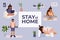 Stay or work from home concept, set of lifestyle scenes and activities