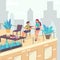 Staycation on a rooftop terrace Vector illustration