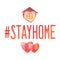 Stayhome hashtag with hearts and icon