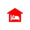 Stayhome - stay home hashtag with red house and sick man in bed. Let s stay home campaign icon for Prevention of