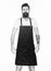 Staying clean and comfortable with chef apron. Bearded man cook in kitchen apron. Cook with long beard wearing bib apron