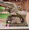 Stculpture of a lion rearing over an elephant at Jagannath Temple