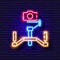 Steadicam neon icon. Camera stabilizer luminous sign. Photo and video concept. Vector illustration of a sign for design, website,