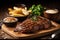 steak, baked or fried, with choice of side dish such as roasted potatoes or french fries