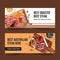 Steak banner design with french fries, grilled meat watercolor illustration