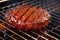 steak basted with bbq sauce on hot grill grates