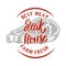 Steak house emblem. Farm fresh best meat. Grilled meat. Design element for logo, label, emblem, sign, badge.