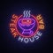 Steak House Logo Vector. Neon sign, symbol, bright advertising night barbecue, grill, roast meat, grill bar, restaurant
