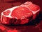 Steak. illustration of a piece of meat on a red background. Generative AI