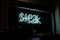 Steak inscription in neon lights at night. Electric sign at night nightlife concept. Modern fluorescent life style