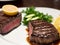 Steak palette lighting detail cozy restaurant closeup.