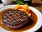 Steak palette lighting detail cozy restaurant closeup.