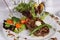 Steak plate and vegetables