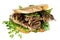 Steak Sandwich with Caramelized Onions and Herbs Isolated