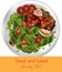 Steak and spinach salad Vector realistic. Healthy gourmet dinner. Template menu pages