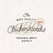 Steak Vintage Vector Label Logo Template. Engraving Style Meat Illustration with Typography. Hand Drawn Retro Chicken