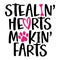 Stealing hearts and making farts - words with dog footprint.