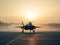 Stealth and Speed: Fighter Jet on Runway at Dawn