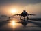 Stealth and Speed: Fighter Jet on Runway at Dawn