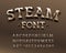 Steam alphabet font. 3d steampunk brass letters and numbers.