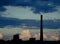 Steam from cooling tower of thermal power station in summer evening