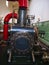 Steam engine,flywheel and Weaving Looms in Burnley
