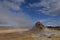 Steam geyser on Icelandic meadow