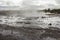 Steam on Geysir Strokkur before eruption in Iceland