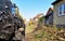 Steam locomotive drives past the houses in Wernigerode. Dynamic due to motion blur