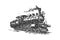 Steam Locomotive hand drawn sketch. Vector illustration desing