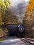 Steam locomotive leaving tunnel