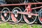 steam locomotive side wheel view of old fashioned