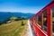 Steam locomotive of a vintage cogwheel railway going to Schafberg Peak