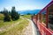 Steam locomotive of a vintage cogwheel railway going to Schafberg Peak