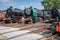 Steam locomotives in the old trains depot