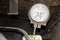 Steam pressure gauge on a vintage steam train